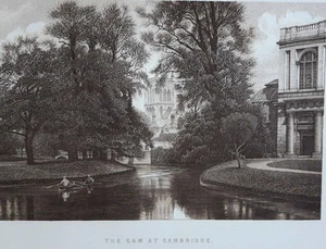 Impresión River Cam at Cambridge 1895. Antiguo. Para enmarcar. Navegación por río. - Imagen 1 de 5