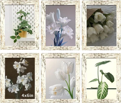 4X6 Picture Frame with Real Glass Set of 6, Distressed White Wooden Frame 4 X 6  - Image 1 of 4