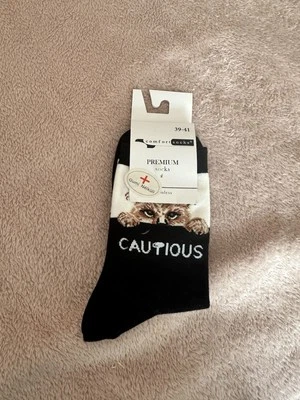 Cautious Cat Novelty Comfort Sock, Size 39-41/ UK 5-7 - Image 1 of 2