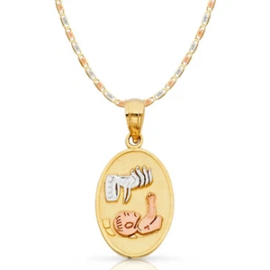 14K Tri Color Gold Baptism Charm Pendant with 2.1mm Valentino Chain Necklace - Picture 1 of 4