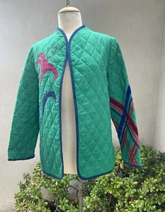 Giacca Boho Trapuntata Vintage Verde Con Accenti Florsl Tg M La Moglie di Alfredo - Foto 1 di 9