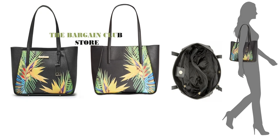 Calvin Klein Tote Marissa Saffino Leather Bag Black Palm Print H7DA46XK