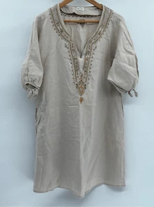 Arti Linen Dress Boho Lagenlook Women Medium Oversized Embroidered Peasant - Picture 1 of 11