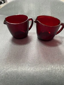 Anchor Hocking Vintage Ruby Red Glass 2 Creamers Mid-Century 70's Retro - Picture 1 of 12