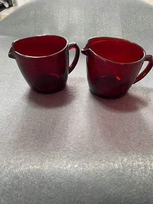 Anchor Hocking Vintage Ruby Red Glass 2 Creamers Mid-Century 70's Retro - Image 1 of 4