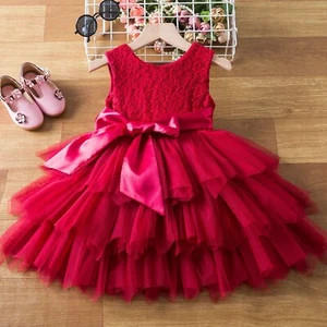 5T Girls Red Lace Formal Dress w/ Satin Bow Holiday Party /Christmas Wedding - Picture 1 of 16