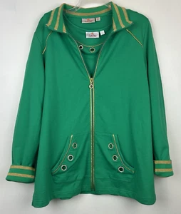 Quacker Factory Jacket Shirt Womens L Full Zip Set Cozy Embellished Green Kelly - Picture 1 of 20
