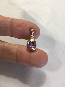 Goldmark Small 9ct 375 Yellow Gold Oval Purple Amethyst Pendant π» 1.19g - Picture 1 of 6