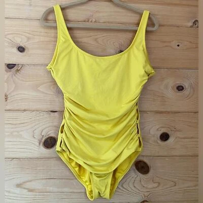Carmen Marc Valvo yellow ruched one-piece swimsuit - Image 1 of 4