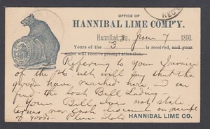 US Sc UX9 1890 Illustrated Advertising Card in blue, Hannibal Lime Co. Bear - Picture 1 of 2