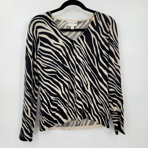 Charter Club Women's M Cashmere Zebra Print Pullover Long Sleeve Sweater FLAWS - Picture 1 of 14