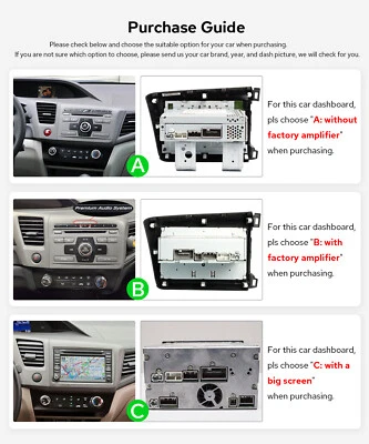 For Honda Civic 2012 Head Unit 9 inch Bluetooth Android 13 CarPlay Stereo FM USB Foto 1 de 4