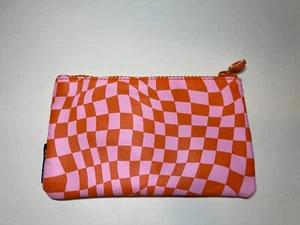 Sephora Small Pink & Orange Checkered Makeup Flat Pouch Bag 7 x 4 in. New - Picture 1 of 4