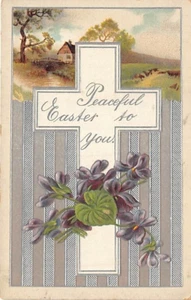 Alte AK: Friedliche Ostern euch, Kreuz und Blumen, DB 1910er Jahre unbespielt - Bild 1 von 2