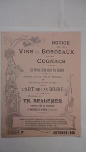 NOTICE TARIF VIN DE BORDEAUX BELLEMER 1900 - Picture 1 of 4