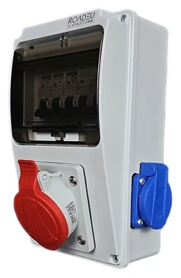 RoadEu Stromverteiler 16A 5P Steckdose - 2x 230V Schuko - Baustromverteiler IP44