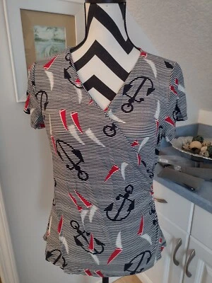 Talbots Azul Blanco Rojo S/S Top Náutico Talla Pequeña Anclas ¡Lindo!   Foto 1 de 3