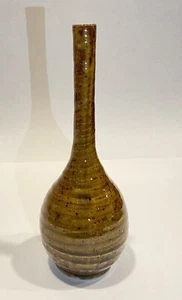 Studio Pottery Weed Pot Vase Brown Narrow Neck Abstract Handmade Japan - Picture 1 of 5