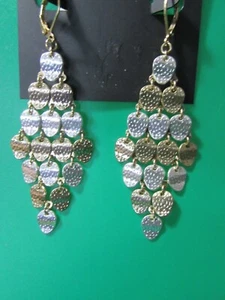 NEW/box unworn APT 9 dangle pierced earrings 3" long gold & silver price tag $16 - Picture 1 of 5