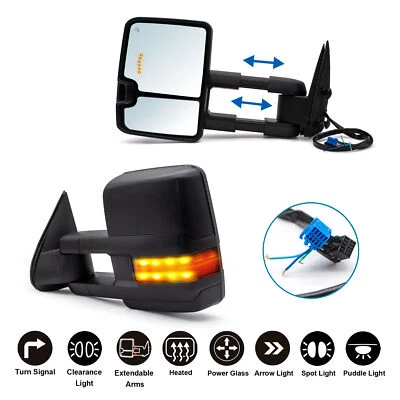 Retrovisores de reboque compatíveis com 2005 2006 Chevy Avalanche 1500 2500 luz de sinalização aquecida - Imagem 1 de 4
