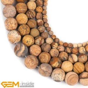 Natural Yellow Picture Jasper Stone Frosted Matte Round Jewelry Making Beads 15" - Bild 1 von 49