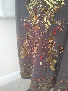 Jaeger Skirt Silk Blend Sequins & Beads Brown Lined Size UK 14 VGC - Picture 1 of 22