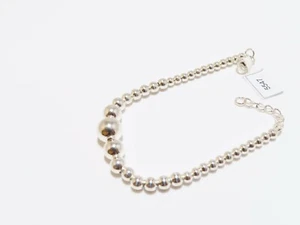 Brazalete de cadena bola de cuentas lisas de plata esterlina 925 7,5"" cierre largo langosta - Imagen 1 de 12