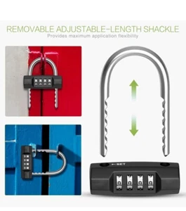 Combination Padlock, 4 Digit Resettable Combo Lock with Adjustable Shackle, G... - Picture 1 of 7