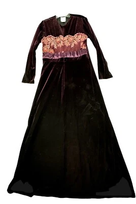 Винтажное женское бархатное длинное макси-платье Raza среднего размера темно-колдовское фея готическое - Изображение 1 из 4