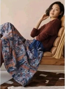 Anthropologie Pilcro Midi Skirt Large Blue Abstract Country Fairy Boho Coastal - Picture 1 of 14