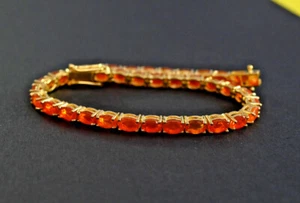 Hermosa pulsera de tenis hecha a mano de ópalo de fuego con forma ovalada de plata de ley 925 - Imagen 1 de 10