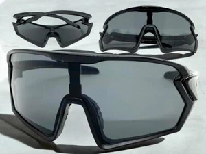 OVERSIZED Wrap Around Biker Fishing Cycling Shield SUN GLASSES Large Black Frame - Picture 1 of 7