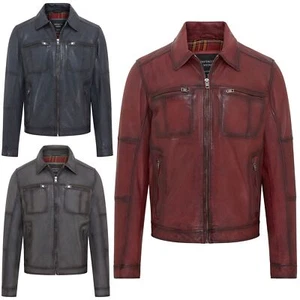 Men's Classic Leather Biker Jacket Vintage Short Leather Motorcycle Jacket - Picture 1 of 19