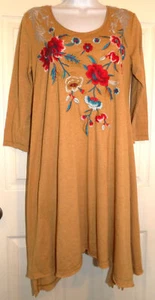 Lovely Gold JOHNNY WAS Ornately Embroidered 3/4 Sleeve Tunic Dress - Small - Picture 1 of 2