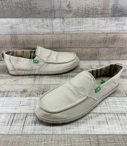 New Sanuk Beige Natural Canvas Slip On Loafers Fabric Lining Men's sz 8 - Picture 1 of 8