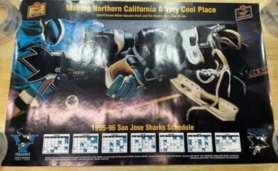 Vintage San Jose Sharks Schedule Season 1995-96 Signed Poster 16x25” - Image 1 of 4
