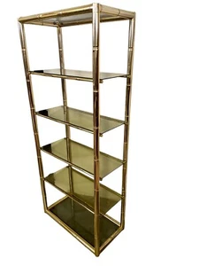 Elegante Libreria Vintage in Ottone con Ripiani in Vetro - Stile Bamboo - Picture 1 of 8