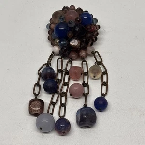 Antique Art Nouveau Glass Beaded Brass Sash Pin 1920's Brooch - Picture 1 of 11