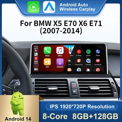 10.25" 128GB Android 14 Autoradio CarPlay DAB+ BT5.0 Für BMW X5 E70 X6 E71 CIC - Bild 1 von 4