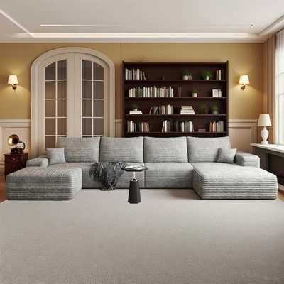 135" Boneless Couch Sectional Cloud Sofa Plush Right Facing Chaise with Ottoman - Image 1 of 4