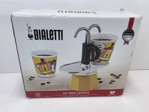 Bialetti Espressokocher Set Mini 3-tlg Express Lichtenstein 2 Tassen farbig 90ml - Bild 1 von 5