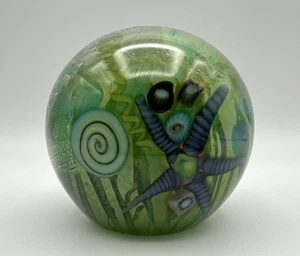 Kog Kokomo Dichroic Art Glass Ocean Fossil Sea Life Paperweight 3.5” RARE Signed - Picture 1 of 13