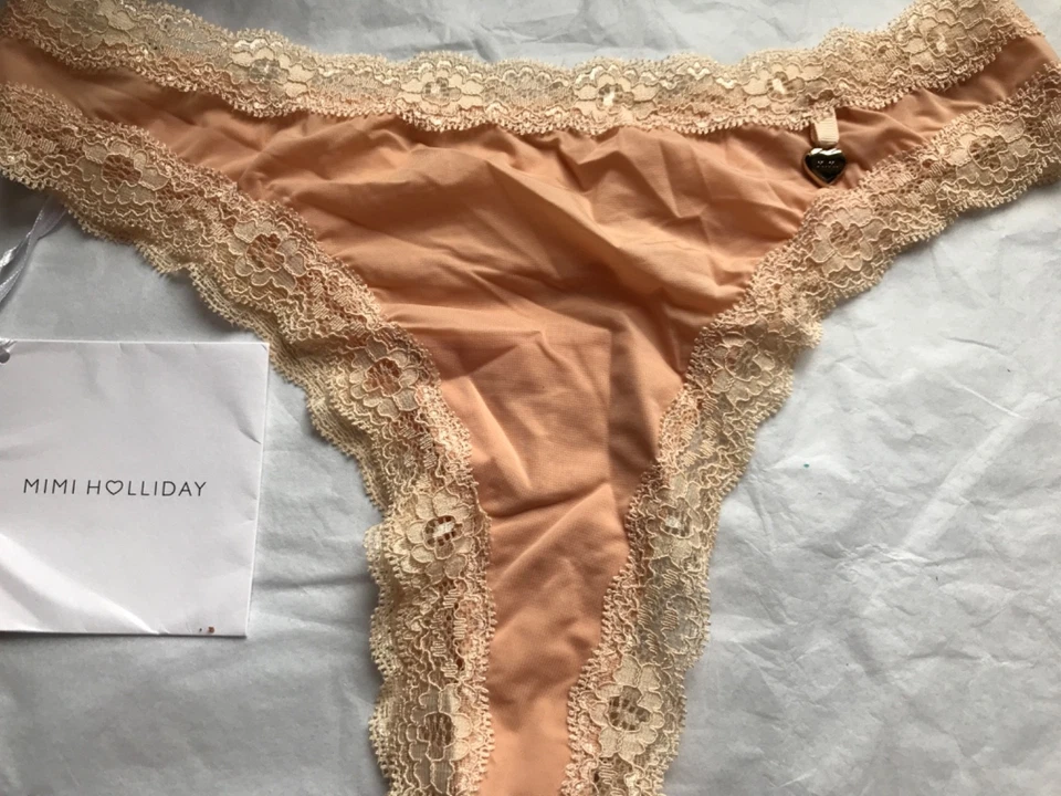 MIMI HOLLIDAY Intimates Brief  LACE TRIM PEACH CREAM UK MEDIUM — 第 1/4 张图片
