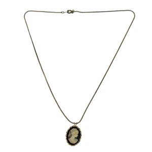 Collar Colgante Dama Camafeo Vintage Negro y Dorado Estilo Victoriano - Imagen 1 de 4