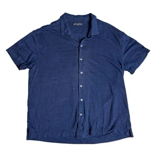 Camisa Resort BANANA REPUBLIC Para Hombre Mediana Tejida de Lino Azul Marino Manga Corta - Imagen 1 de 5
