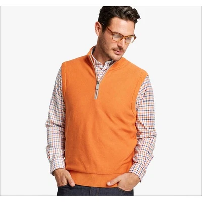 Nuevo Johnston & Murphy Naranja Suéter Chaleco Cuarto Cremallera Algodón Pima Para Hombre XXL Foto 1 de 4