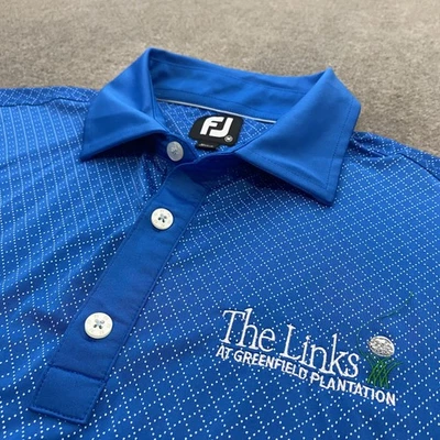 FootJoy Golf Polo Shirt Medium Blue The Links Greenfield Plantation Stretch Mens - Image 1 of 4