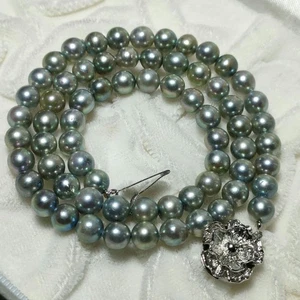 Akoya Pearl Necklace Silver Peacock Green 6.1–6.5mm 43cm From Japan - Picture 1 of 24