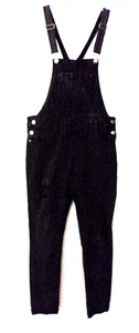 Girls black denim bib overalls 16 by Justice distressed legs 5 pockets some fade - Picture 1 of 8