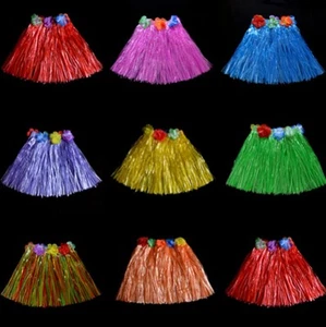 Kids Hawaiian Hula Grass Skirt Beach Dress Lei Flower Headband Girls Costume UK - Picture 1 of 16